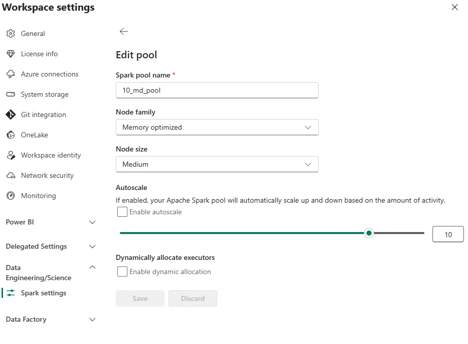 Spark pool configuration